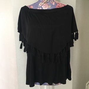 WHBM black tassel off the shoulder top